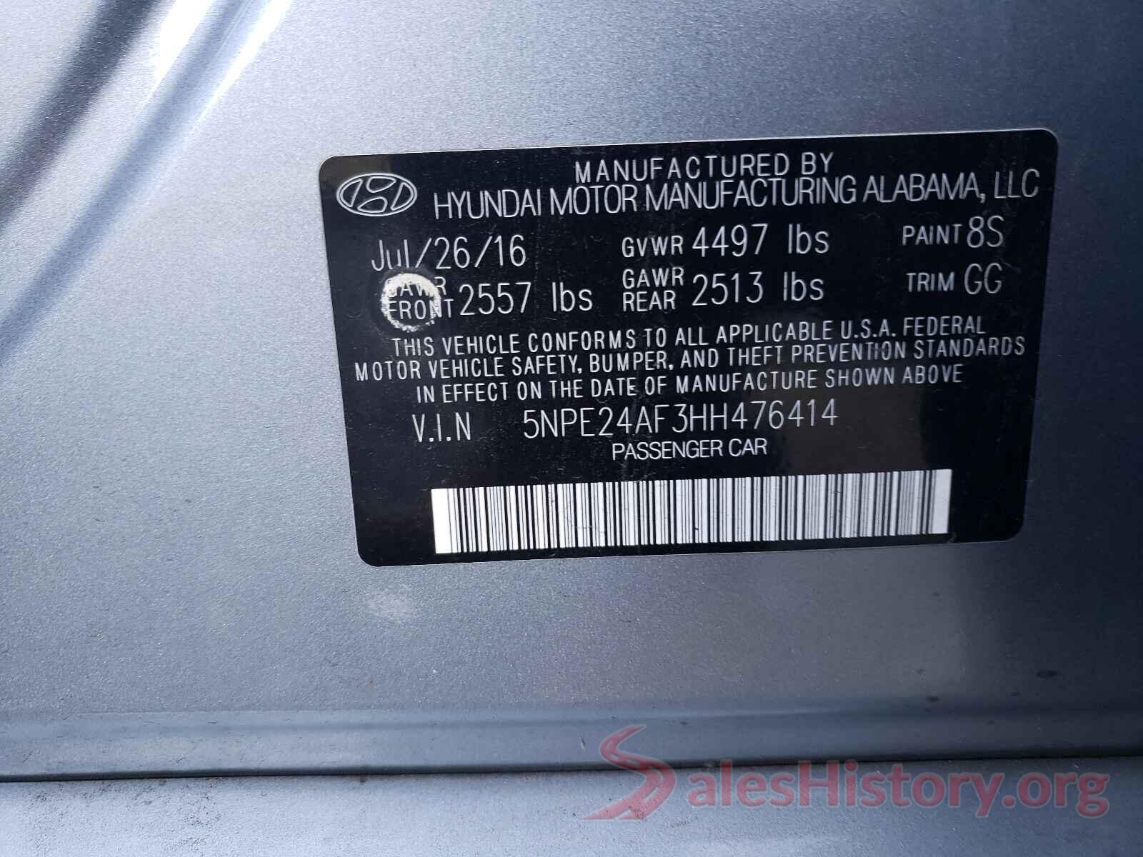 5NPE24AF3HH476414 2017 HYUNDAI SONATA