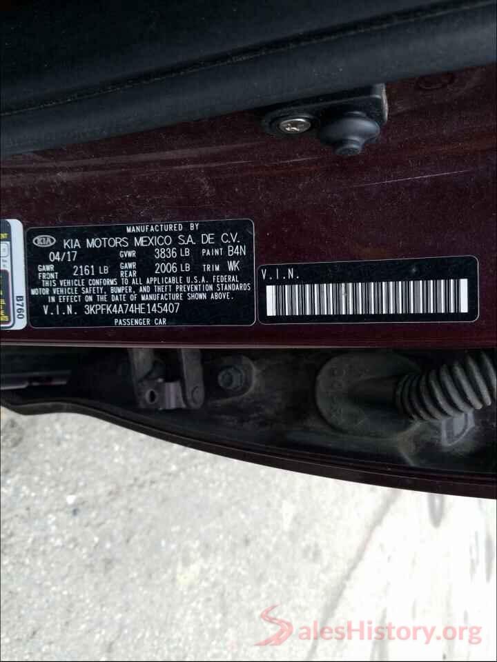 3KPFK4A74HE145407 2017 KIA FORTE