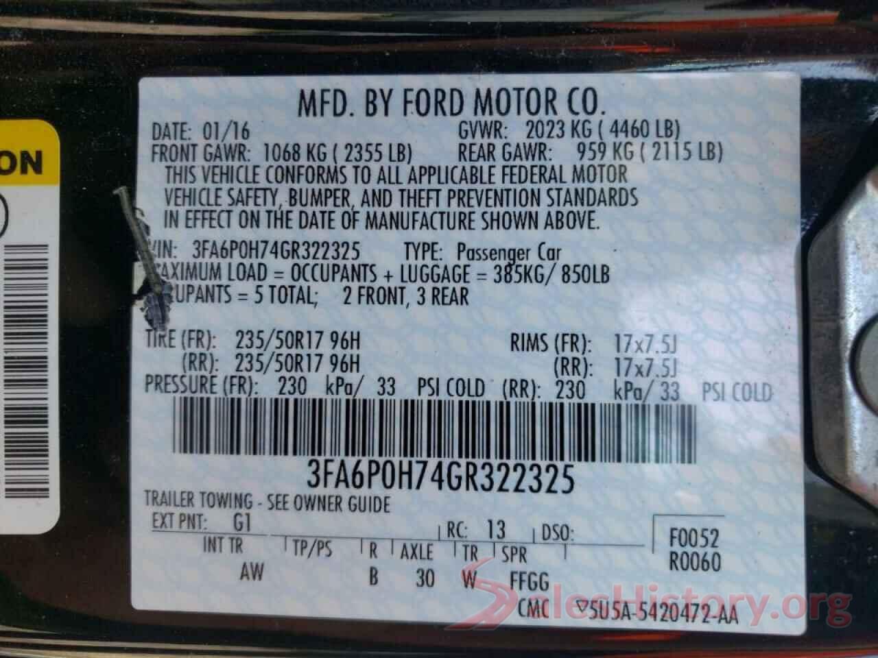 3FA6P0H74GR322325 2016 FORD FUSION