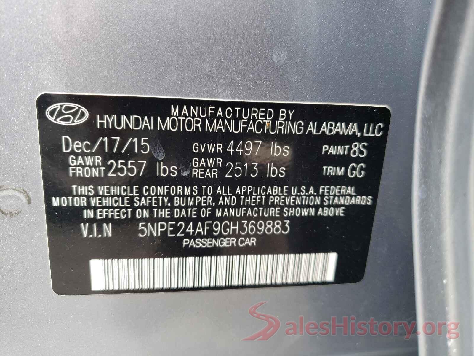 5NPE24AF9GH369883 2016 HYUNDAI SONATA