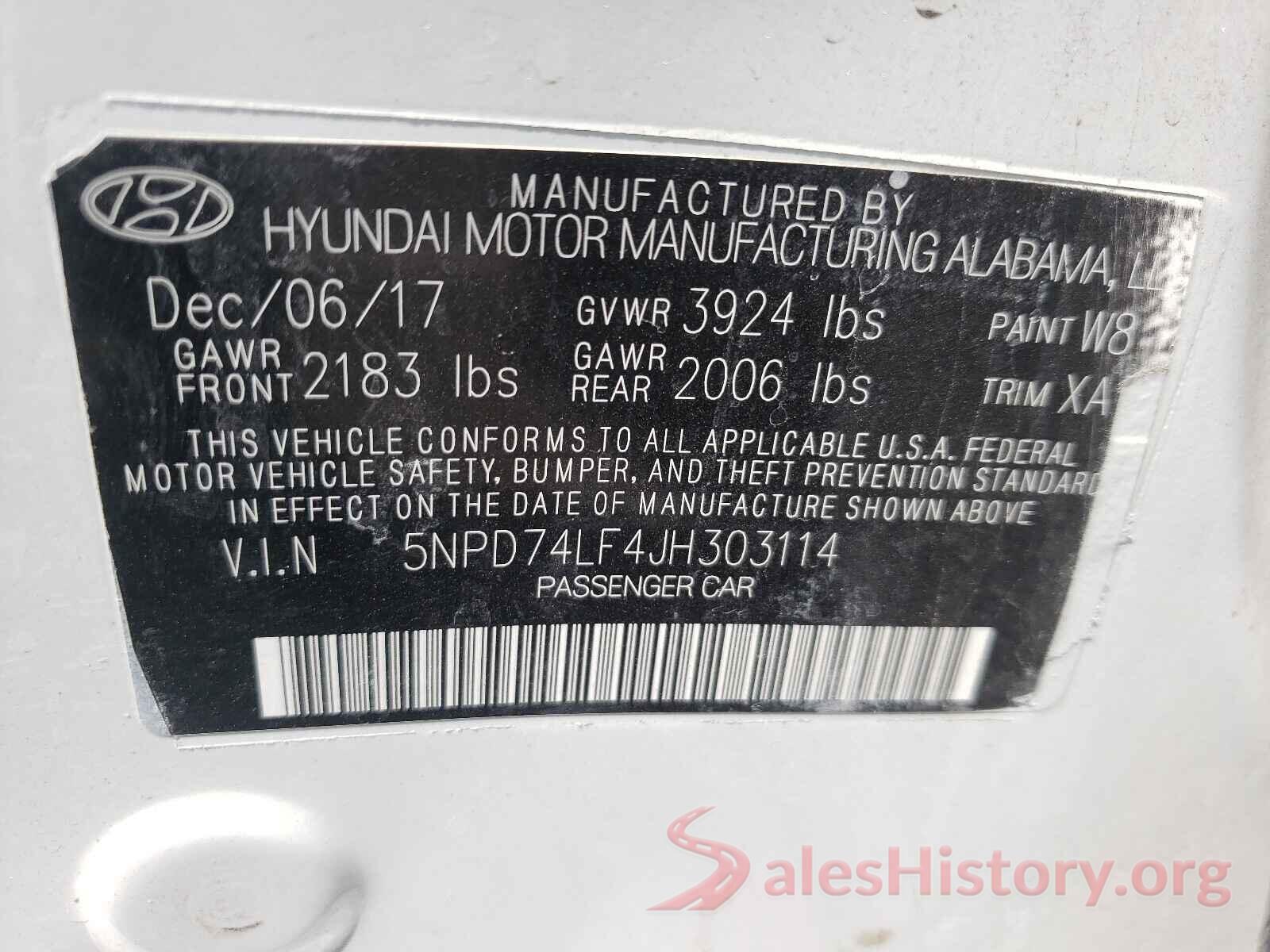 5NPD74LF4JH303114 2018 HYUNDAI ELANTRA