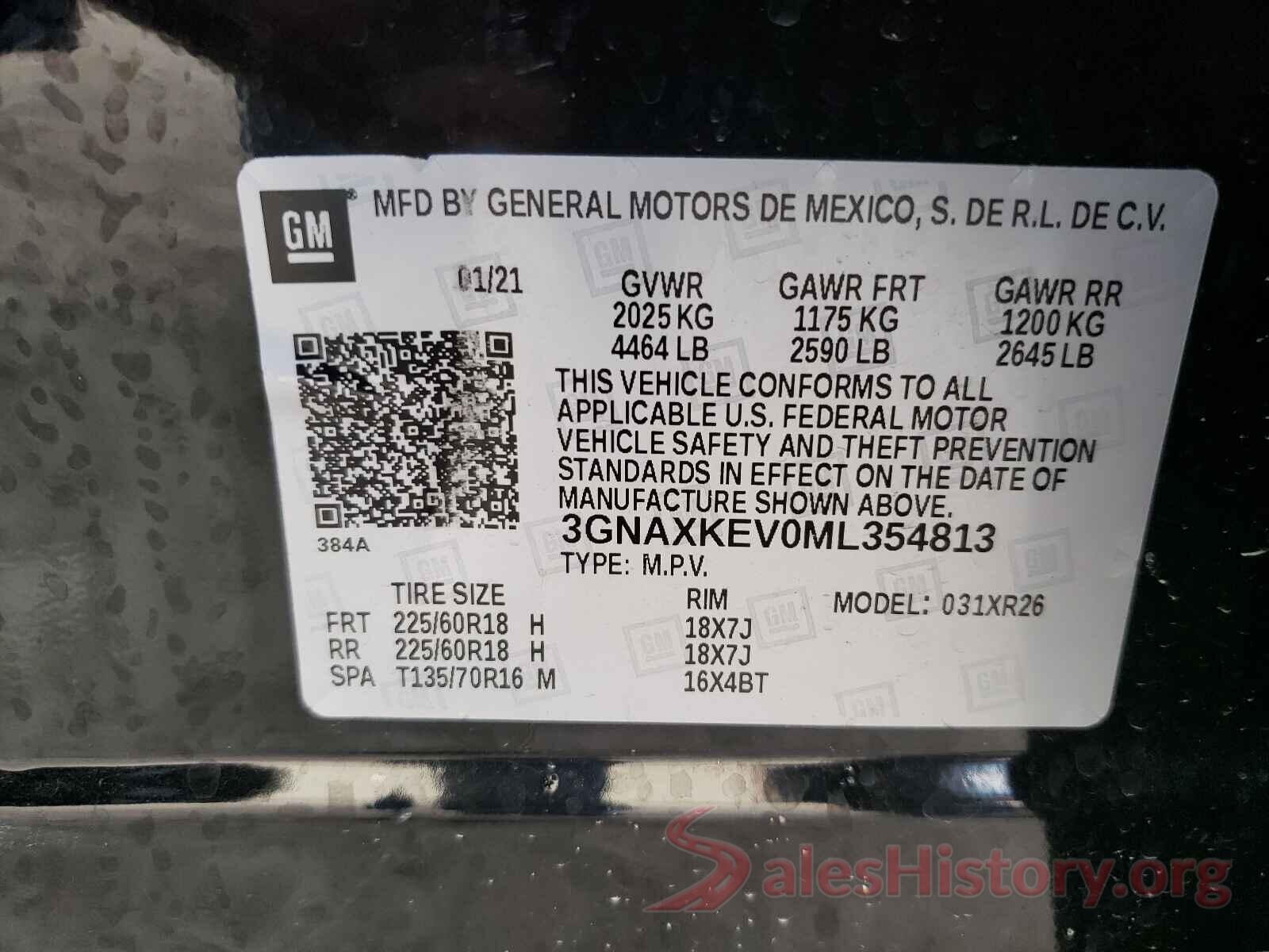 3GNAXKEV0ML354813 2021 CHEVROLET EQUINOX