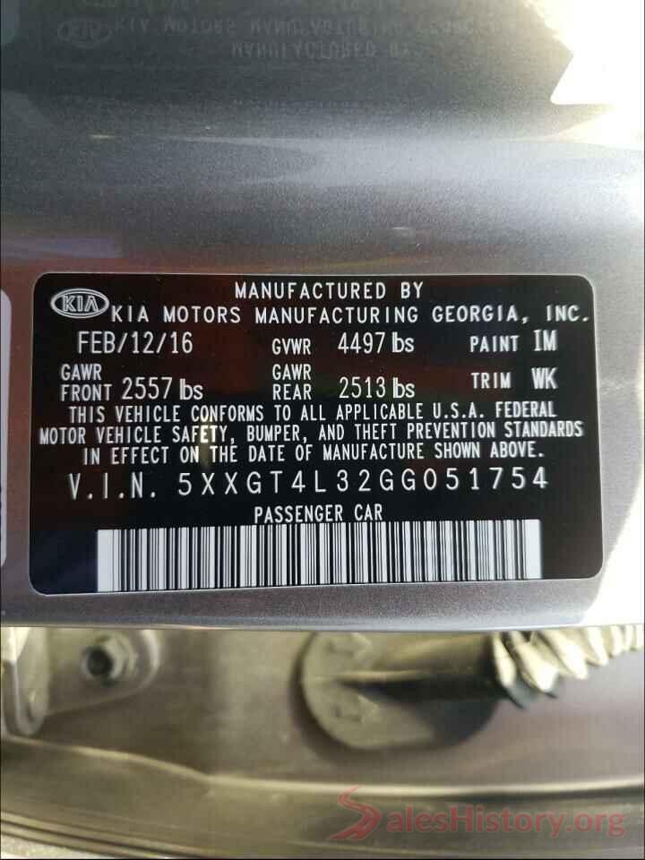 5XXGT4L32GG051754 2016 KIA OPTIMA