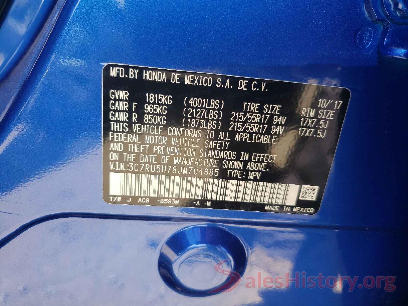 3CZRU5H78JM704885 2018 HONDA HR-V