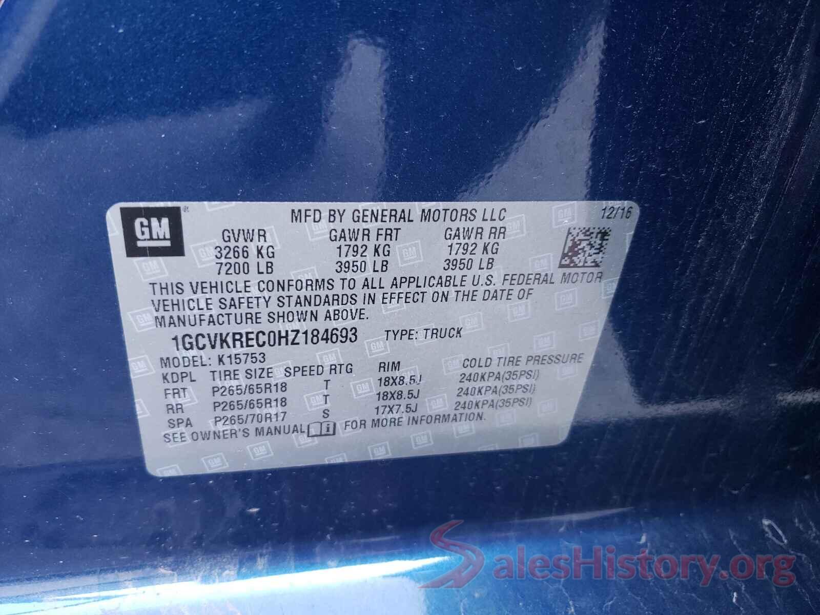 1GCVKREC0HZ184693 2017 CHEVROLET SILVERADO