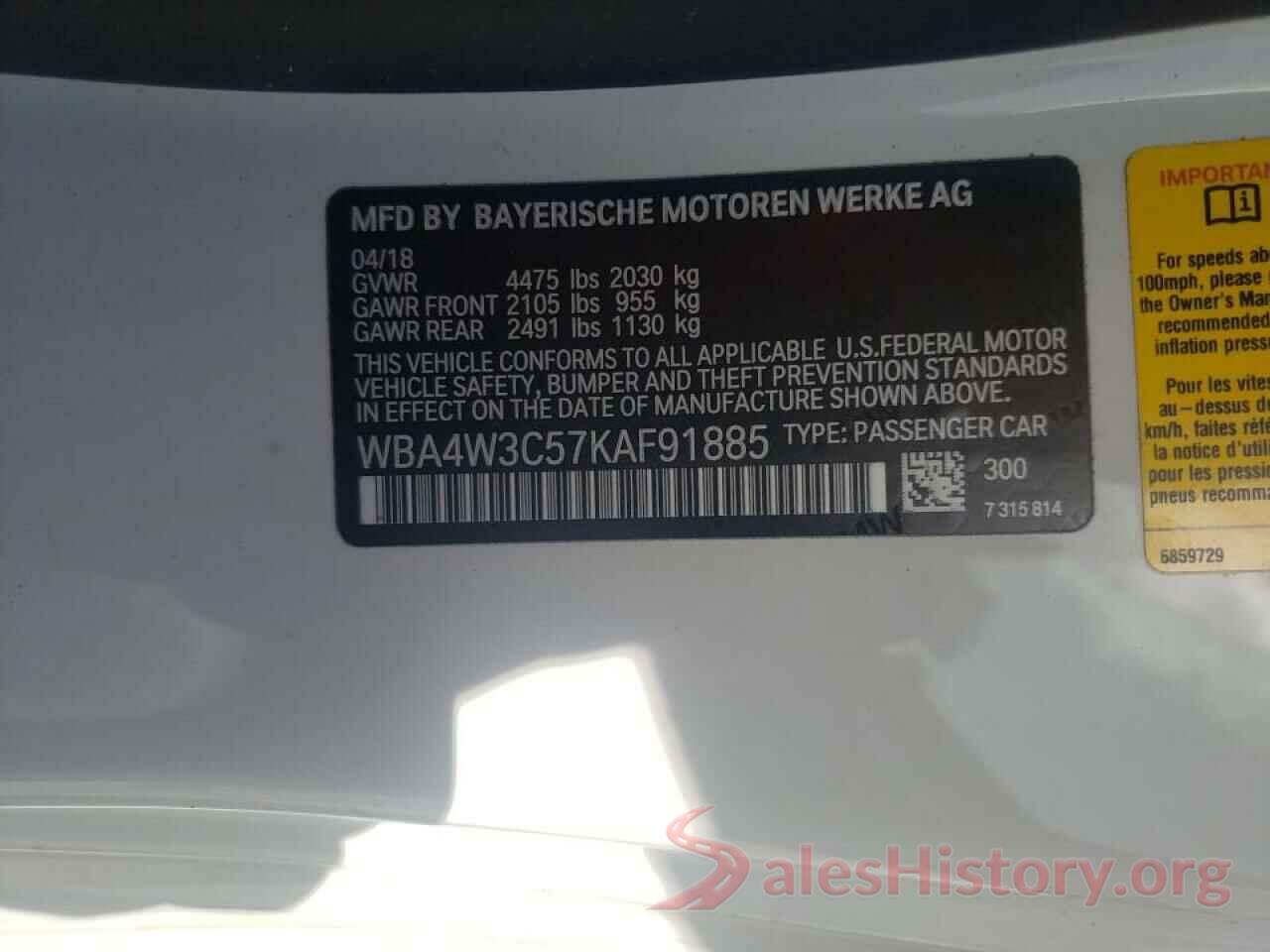 WBA4W3C57KAF91885 2019 BMW 4 SERIES