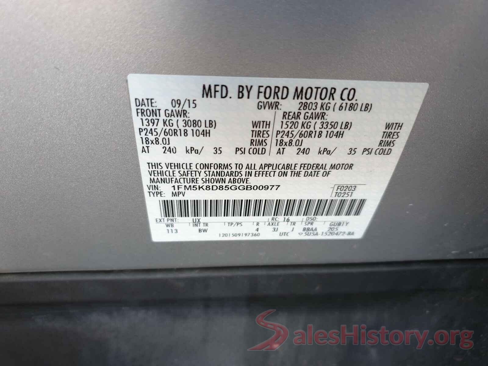 1FM5K8D85GGB00977 2016 FORD EXPLORER