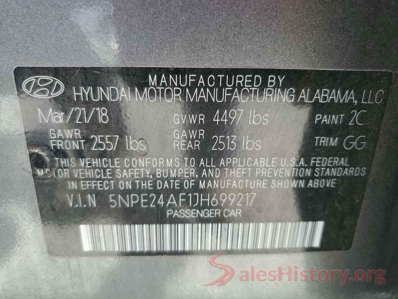 5NPE24AF1JH699217 2018 HYUNDAI SONATA