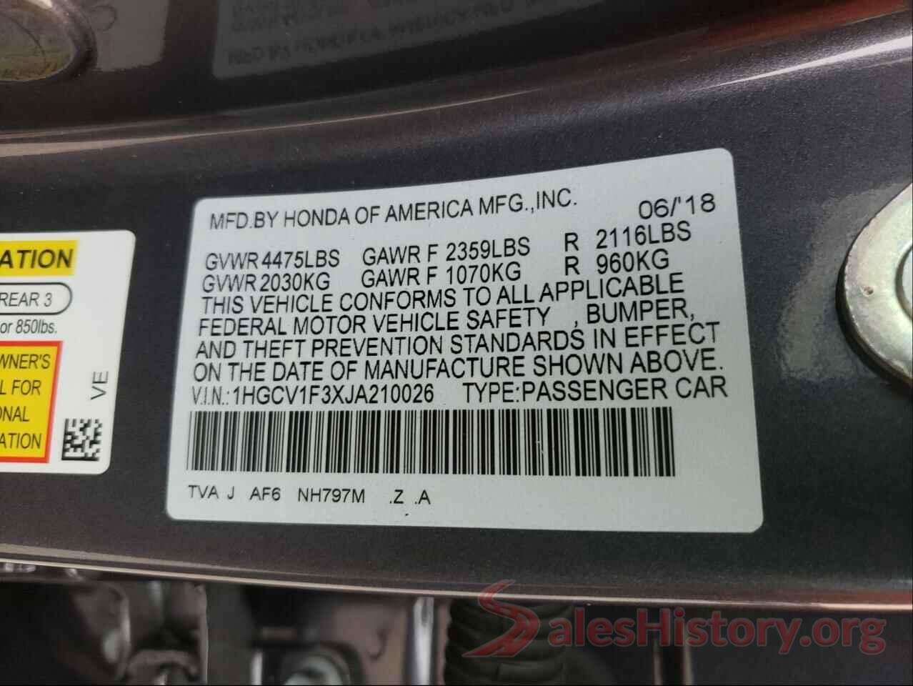 1HGCV1F3XJA210026 2018 HONDA ACCORD