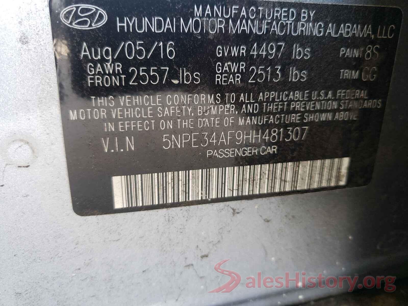 5NPE34AF9HH481307 2017 HYUNDAI SONATA