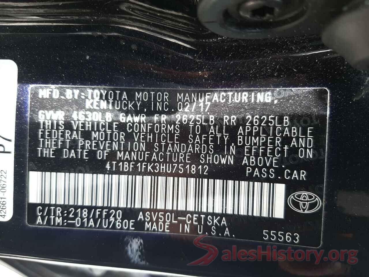 4T1BF1FK3HU751812 2017 TOYOTA CAMRY