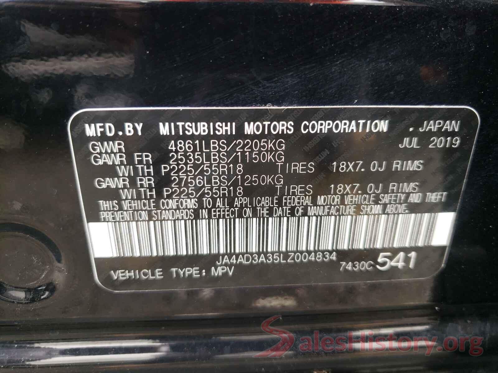 JA4AD3A35LZ004834 2020 MITSUBISHI OUTLANDER