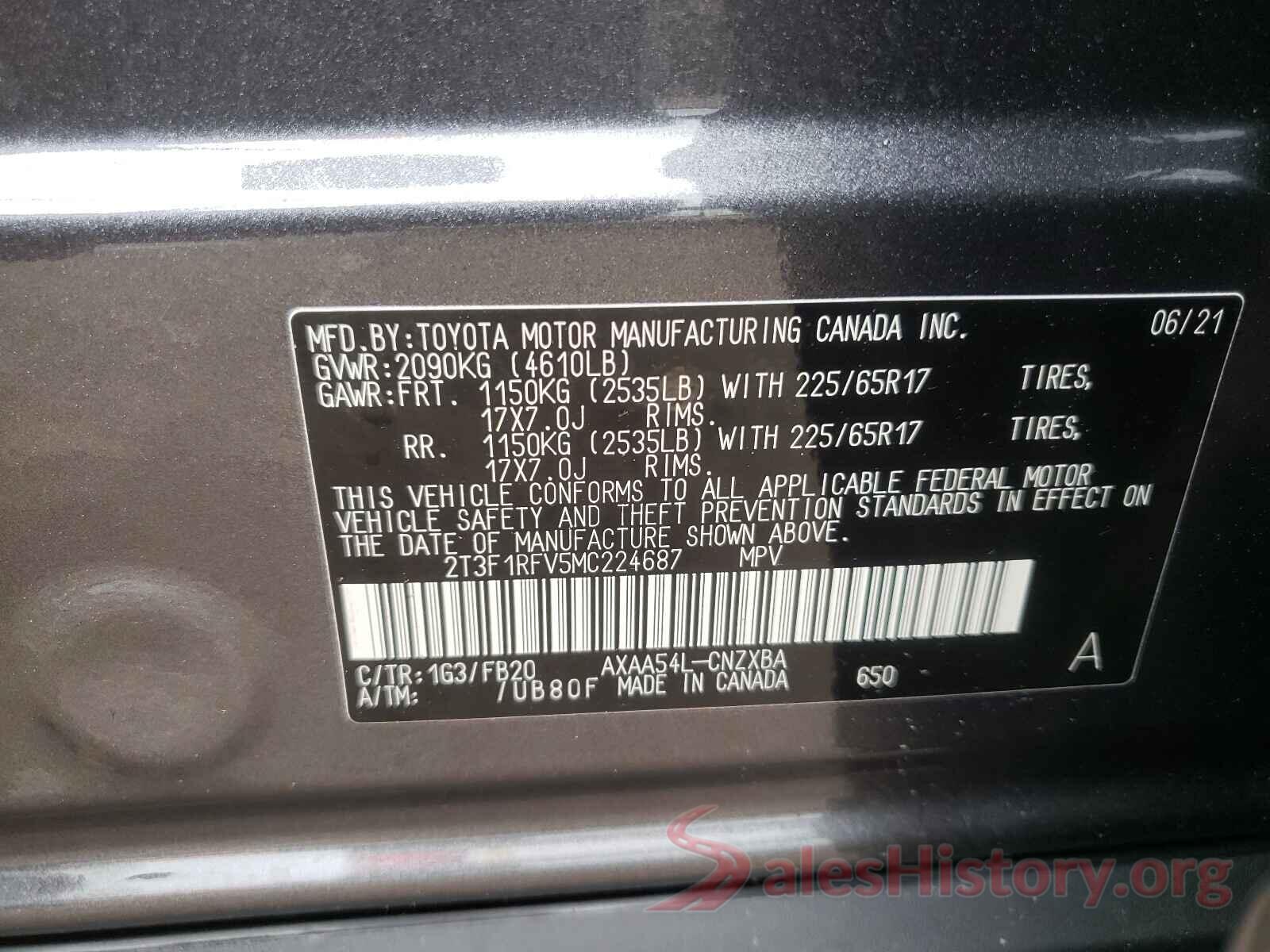 2T3F1RFV5MC224687 2021 TOYOTA RAV4