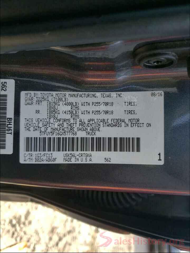 5TFUY5F16GX577768 2016 TOYOTA TUNDRA