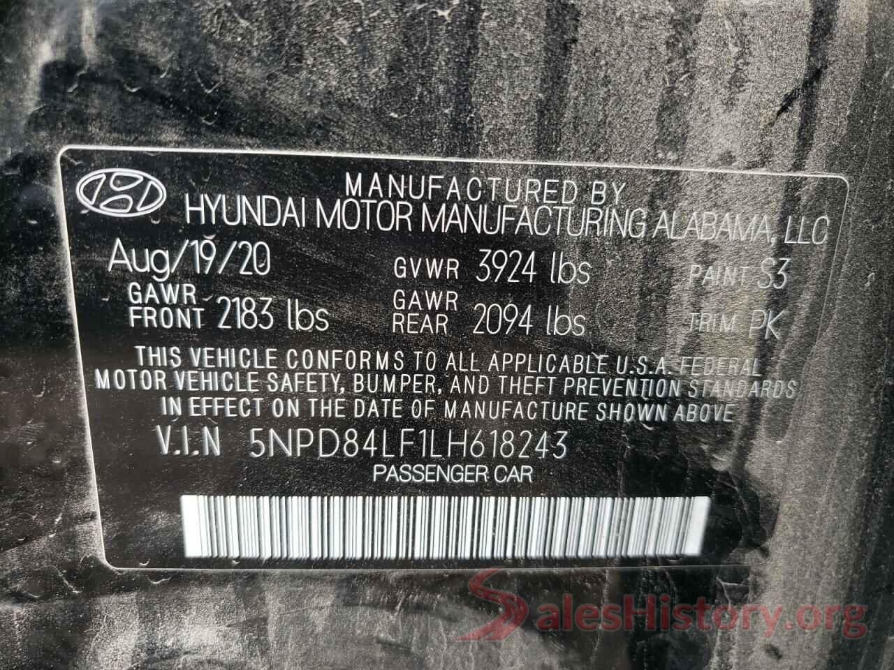 5NPD84LF1LH618243 2020 HYUNDAI ELANTRA