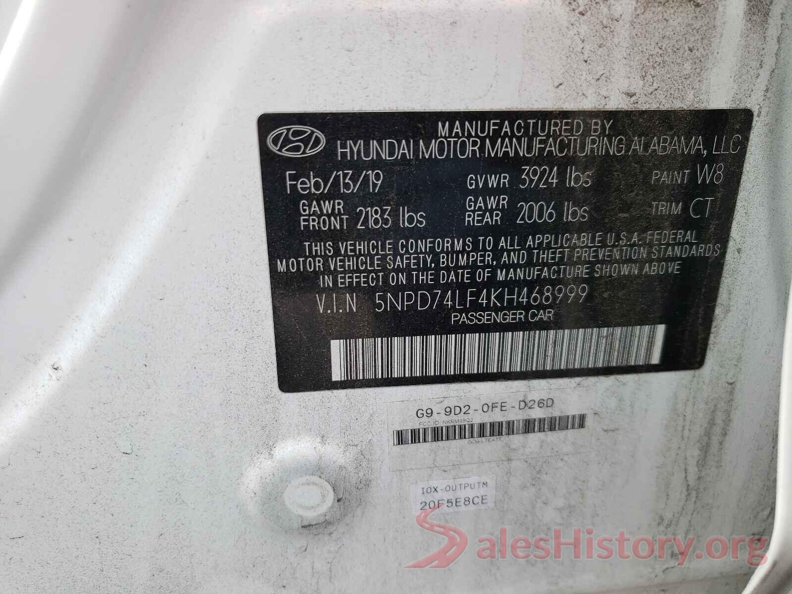 5NPD74LF4KH468999 2019 HYUNDAI ELANTRA