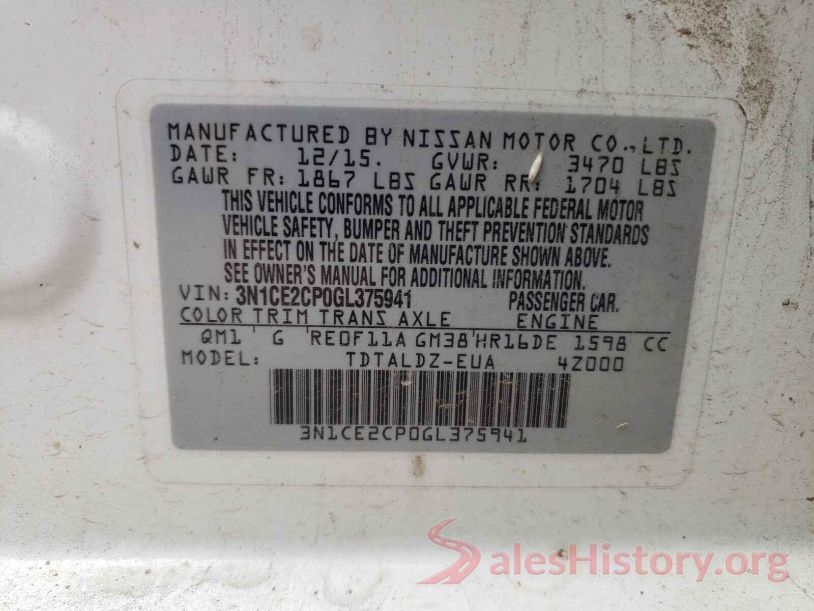 3N1CE2CP0GL375941 2016 NISSAN VERSA