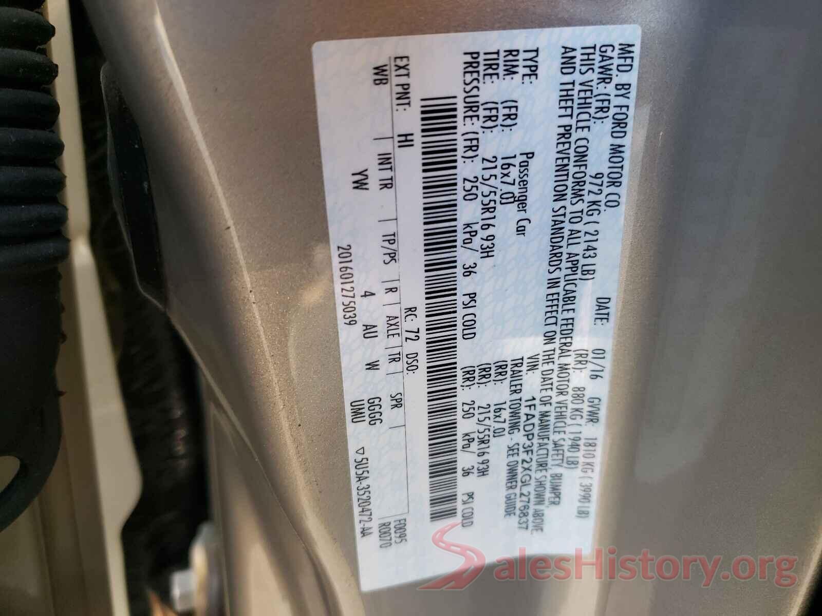 1FADP3F2XGL276837 2016 FORD FOCUS