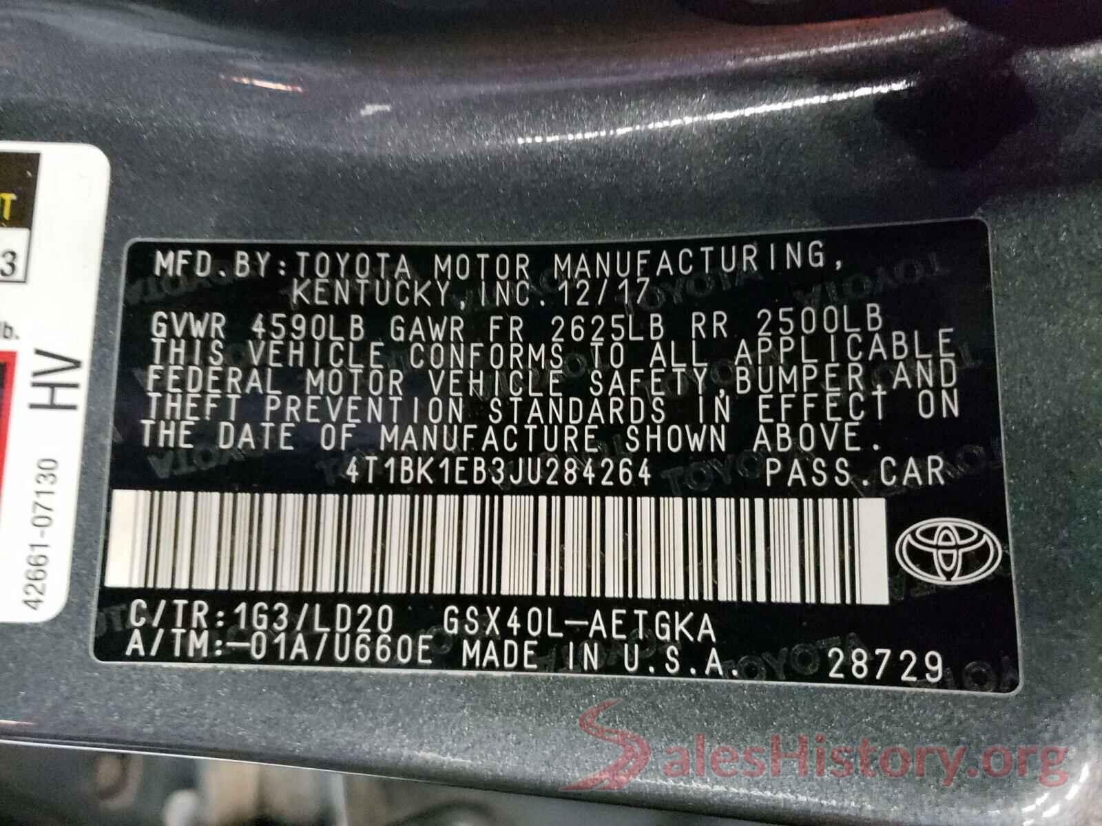 4T1BK1EB3JU284264 2018 TOYOTA AVALON