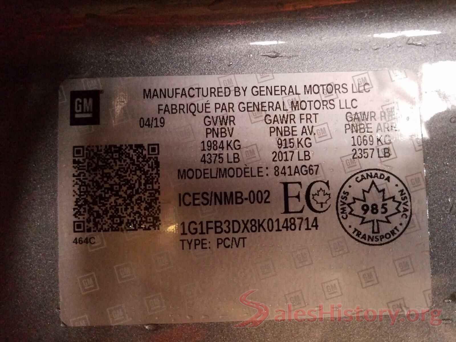 1G1FB3DX8K0148714 2019 CHEVROLET CAMARO