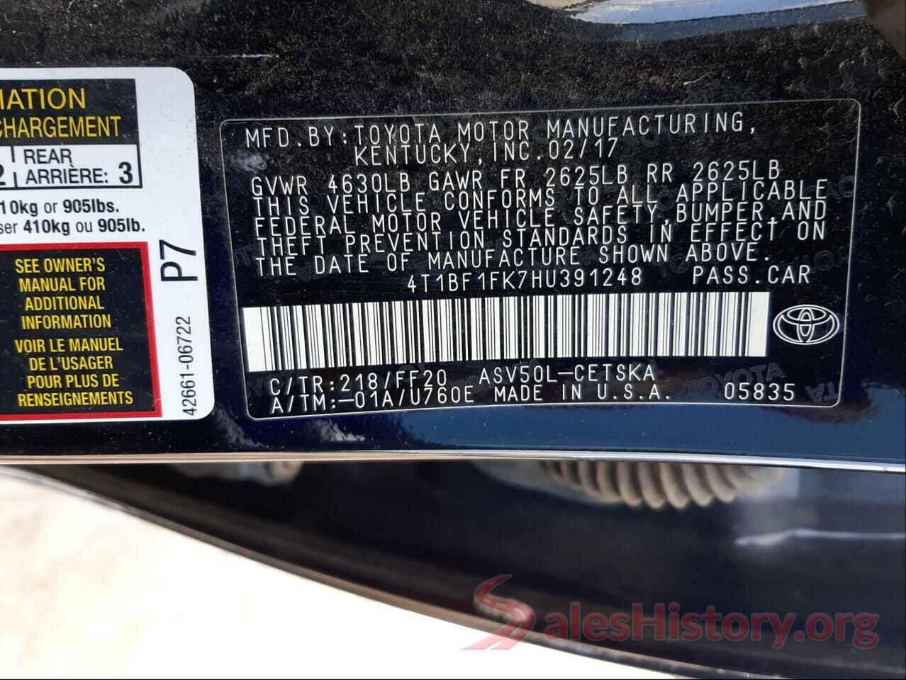 4T1BF1FK7HU391248 2017 TOYOTA CAMRY