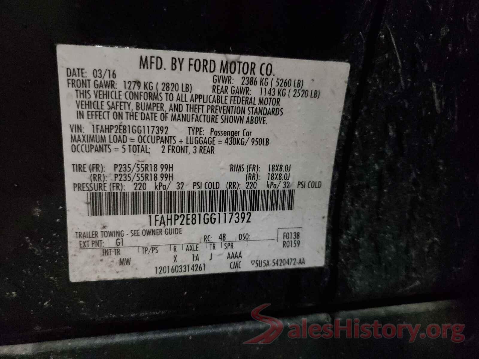 1FAHP2E81GG117392 2016 FORD TAURUS