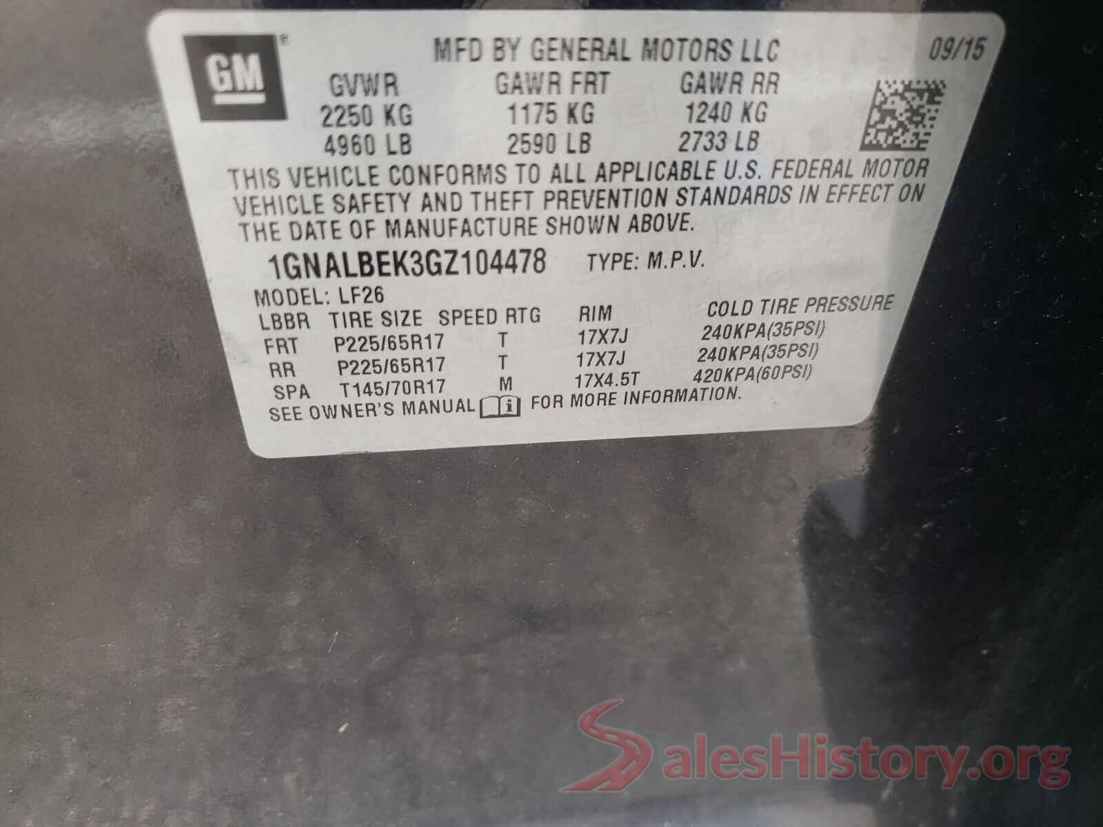 1GNALBEK3GZ104478 2016 CHEVROLET EQUINOX