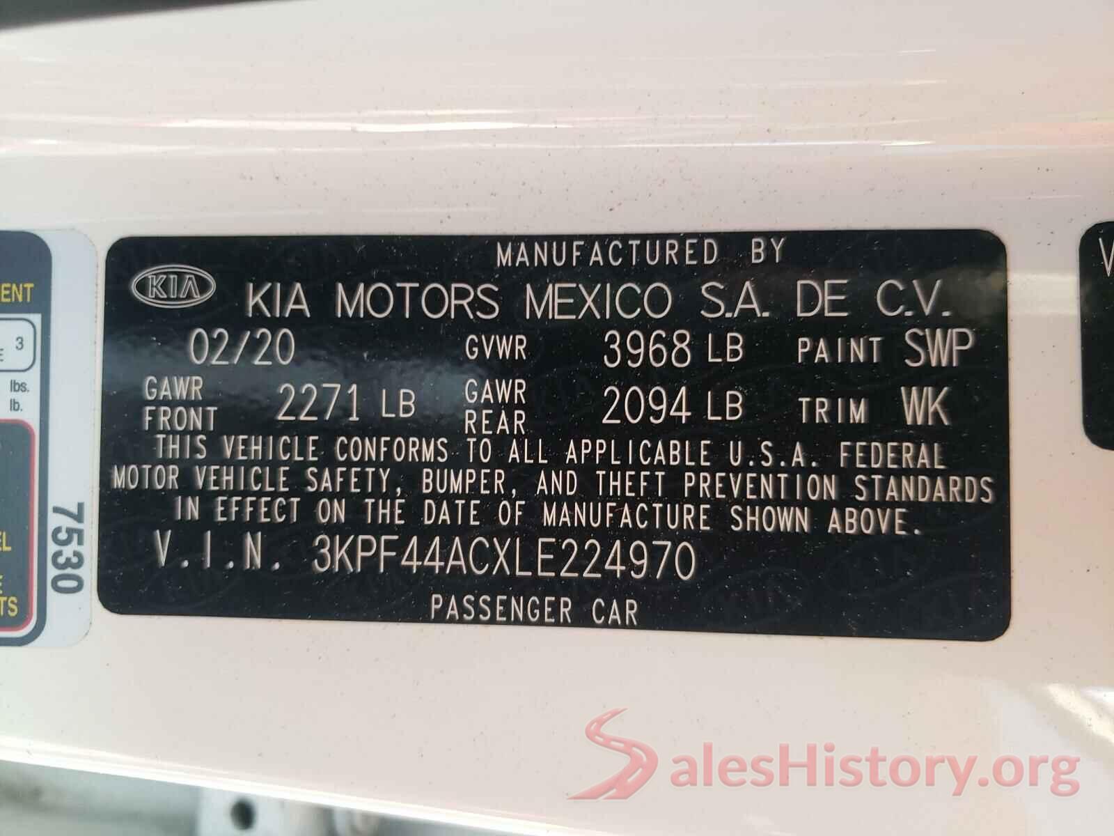 3KPF44ACXLE224970 2020 KIA FORTE