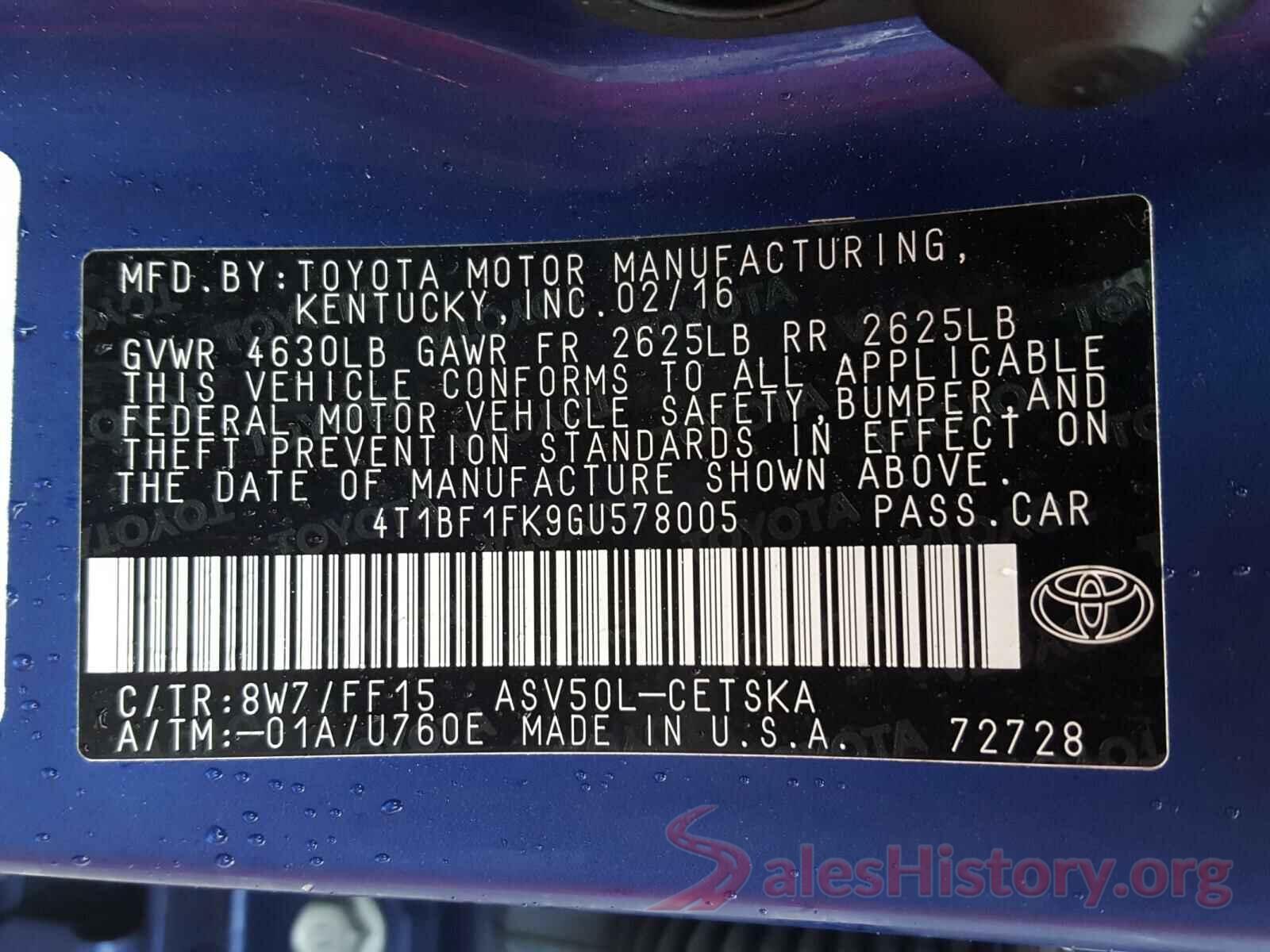 4T1BF1FK9GU578005 2016 TOYOTA CAMRY