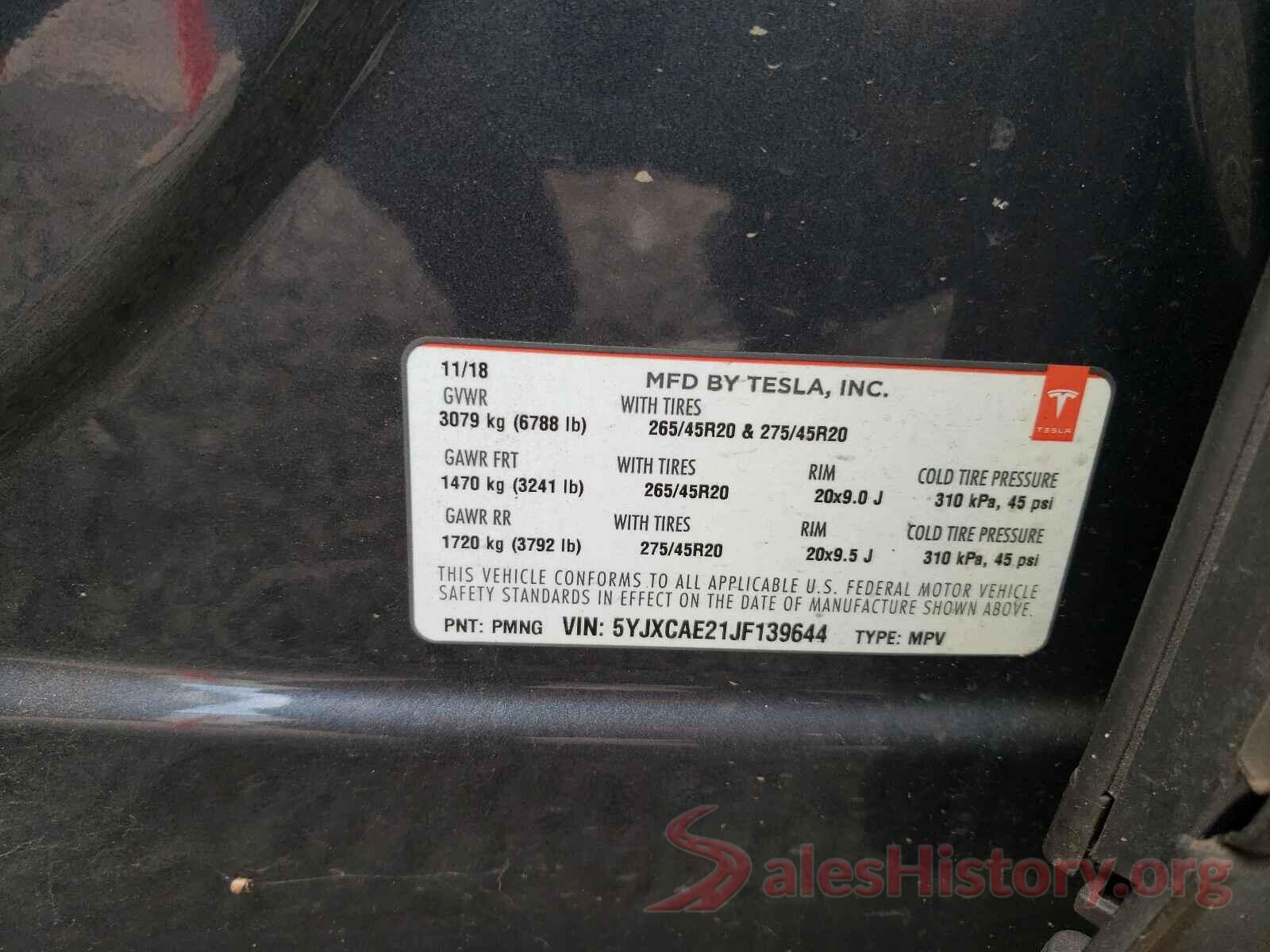 5YJXCAE21JF139644 2018 TESLA MODEL X