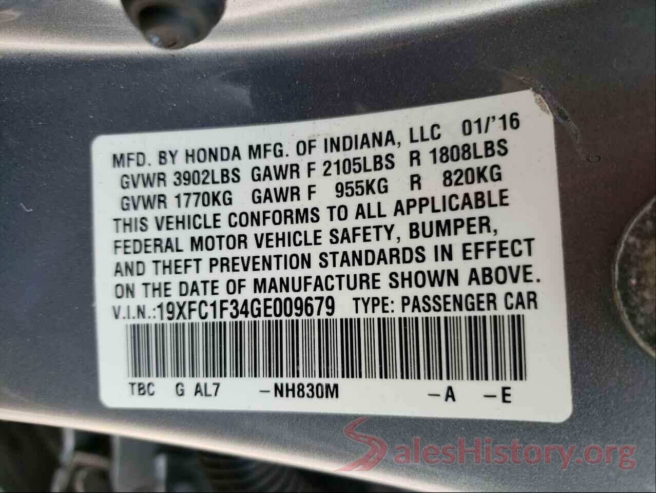 19XFC1F34GE009679 2016 HONDA CIVIC