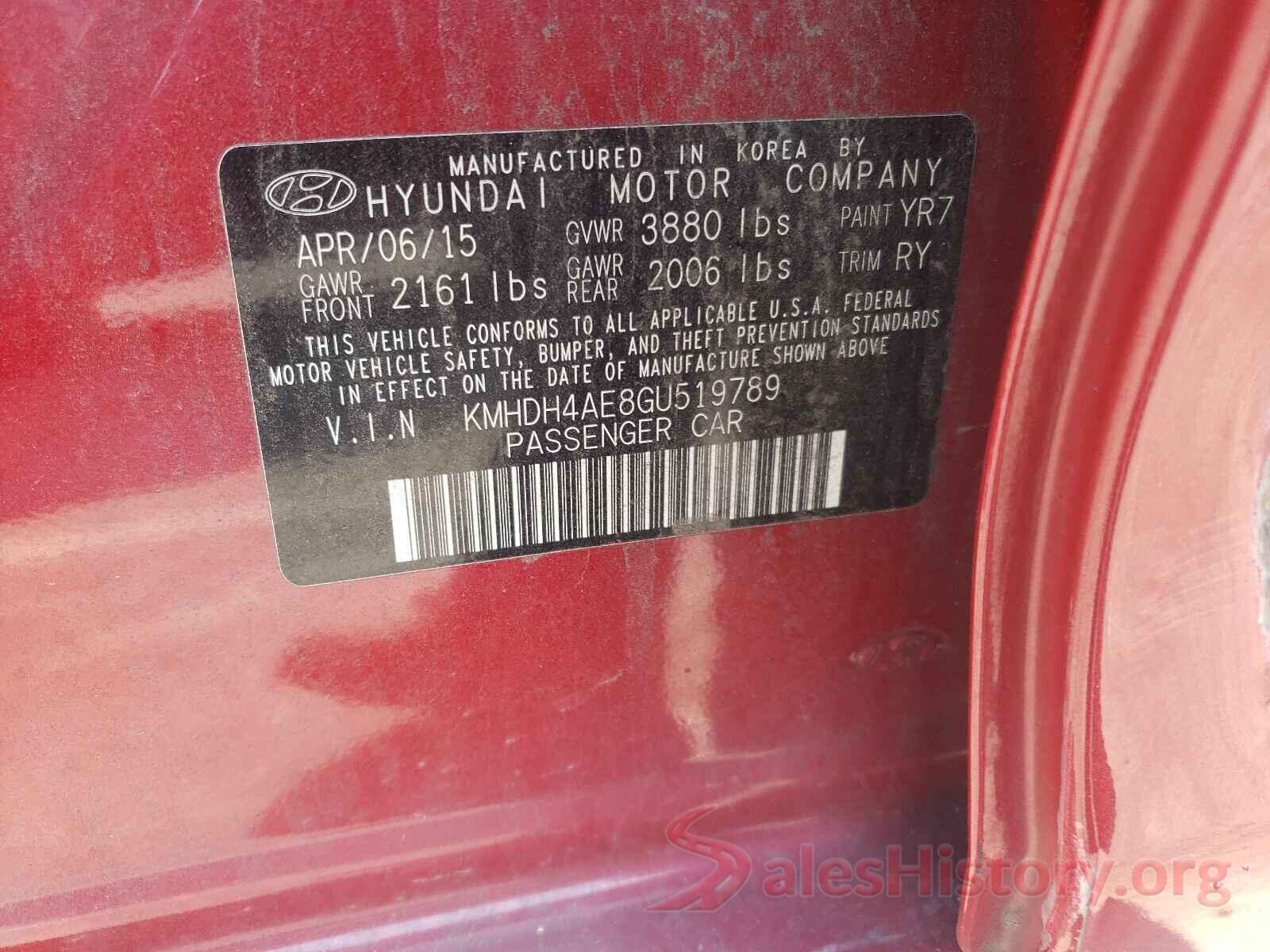 KMHDH4AE8GU519789 2016 HYUNDAI ELANTRA