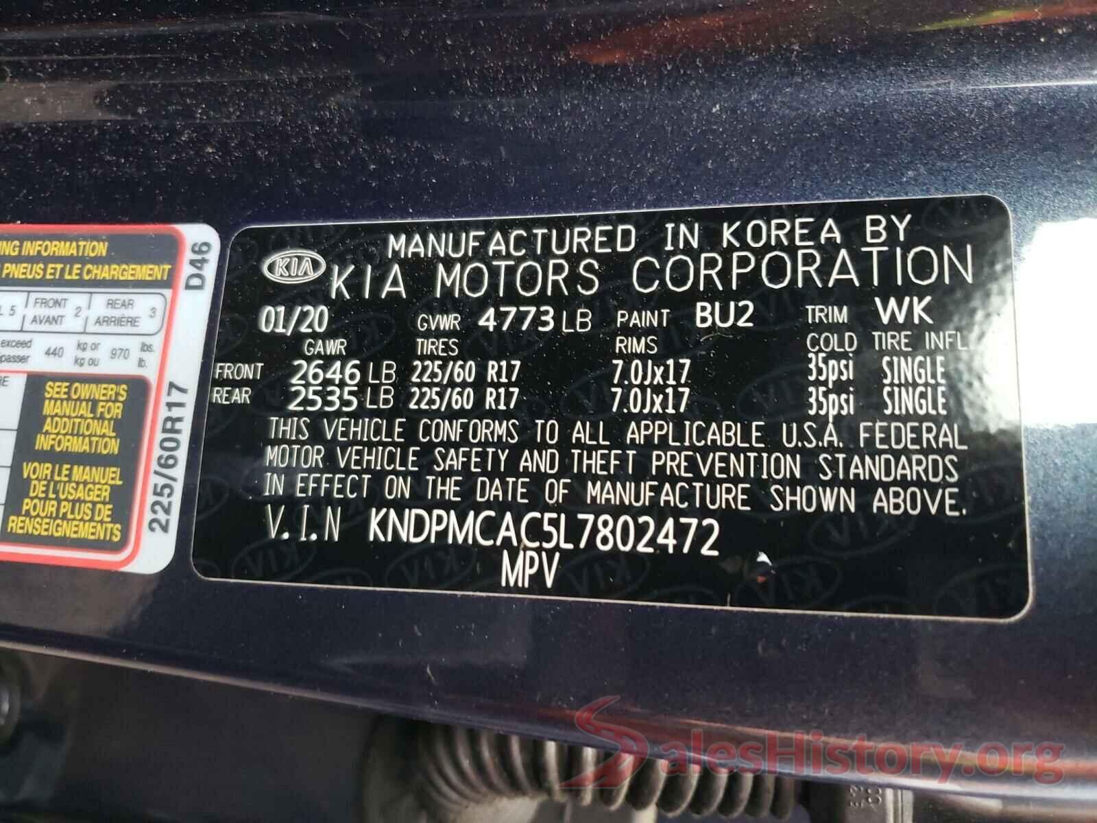 KNDPMCAC5L7802472 2020 KIA SPORTAGE