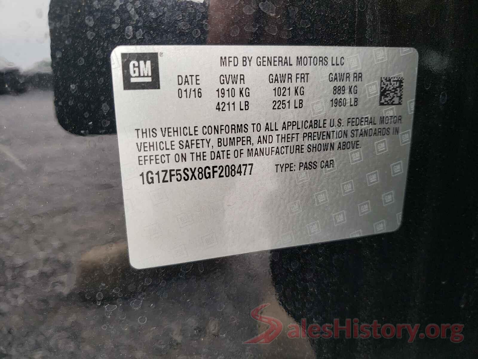 1G1ZF5SX8GF208477 2016 CHEVROLET MALIBU