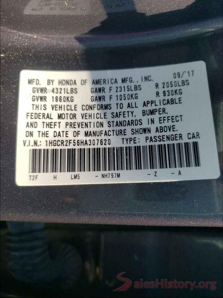 1HGCR2F56HA307620 2017 HONDA ACCORD