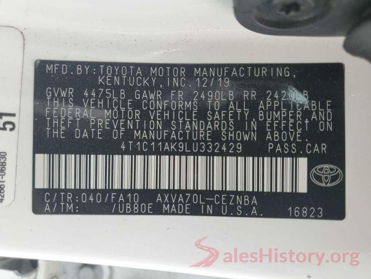 4T1C11AK9LU332429 2020 TOYOTA CAMRY