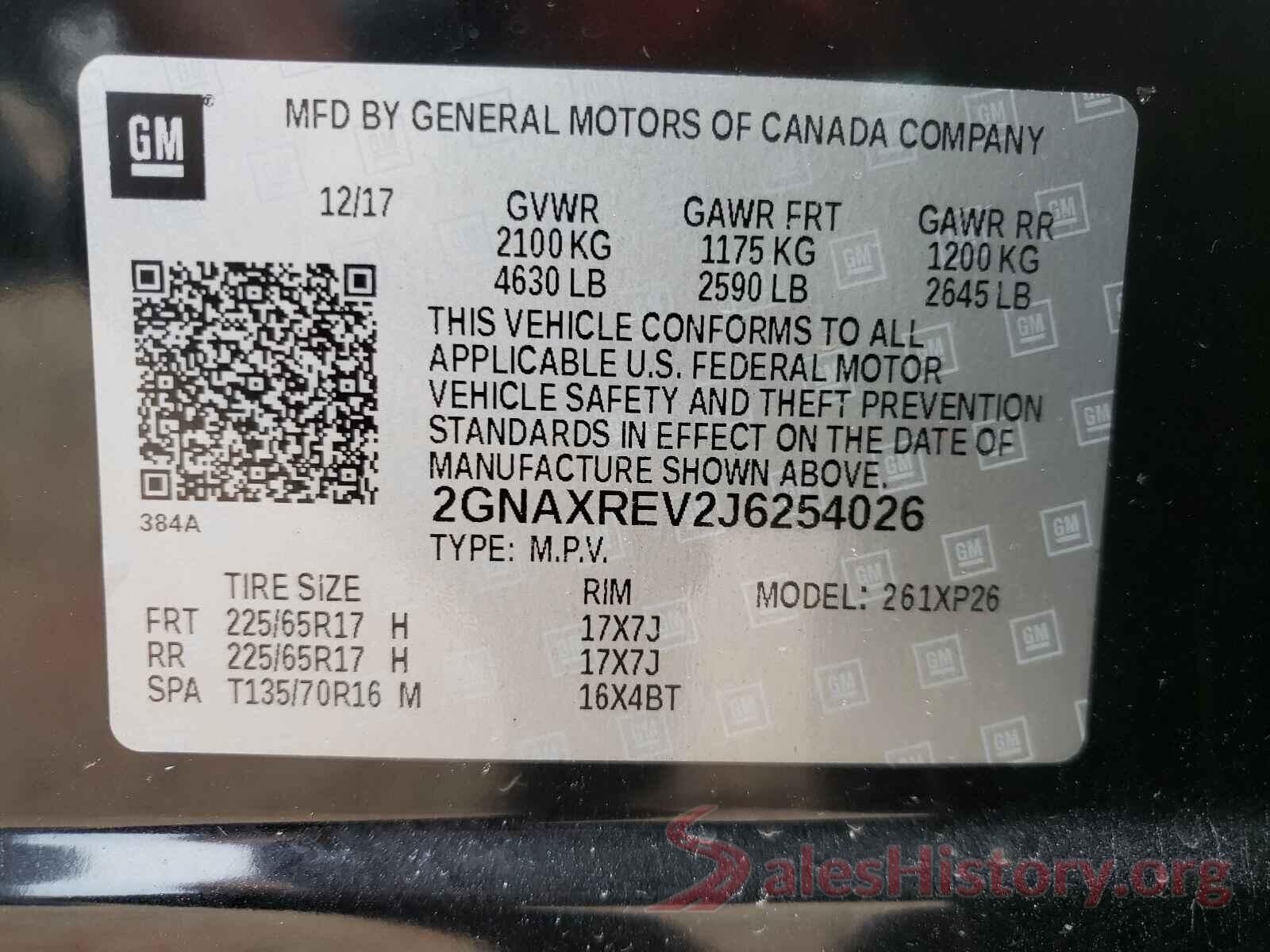 2GNAXREV2J6254026 2018 CHEVROLET EQUINOX