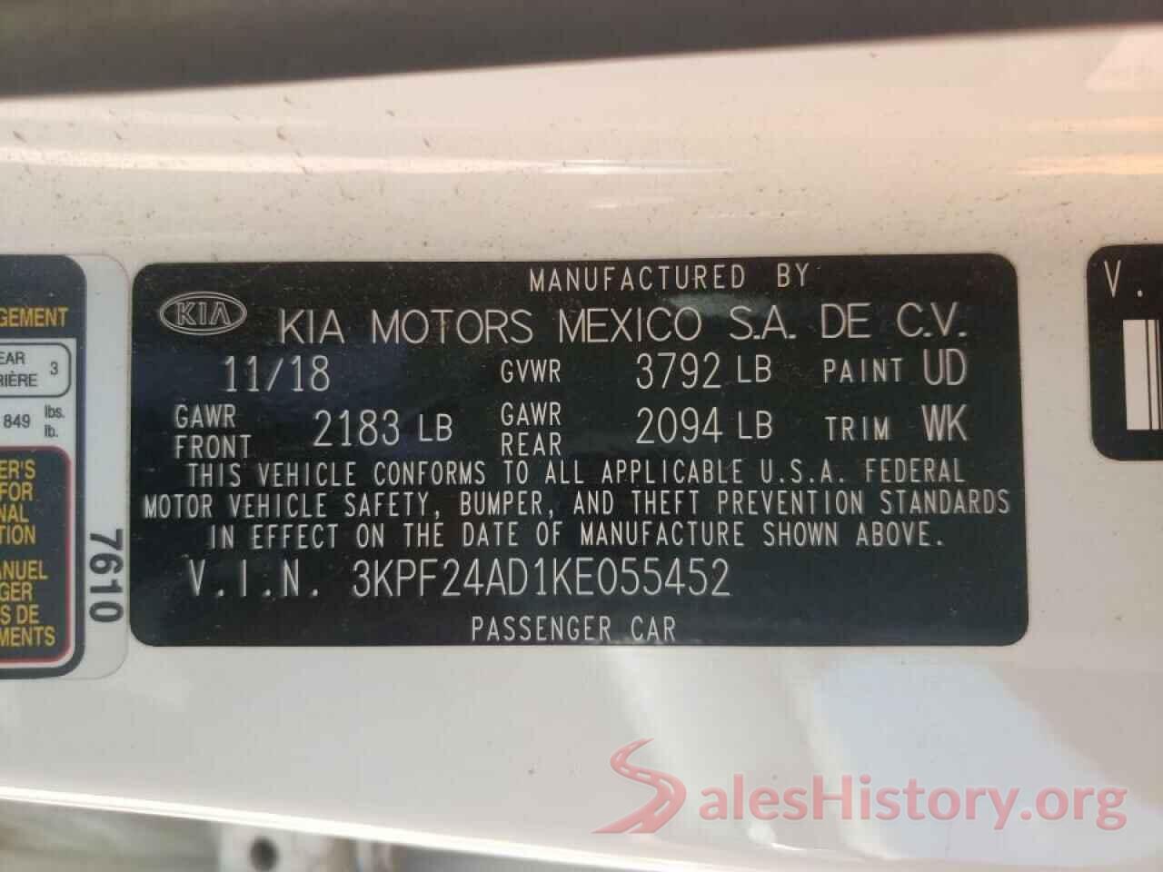 3KPF24AD1KE055452 2019 KIA FORTE