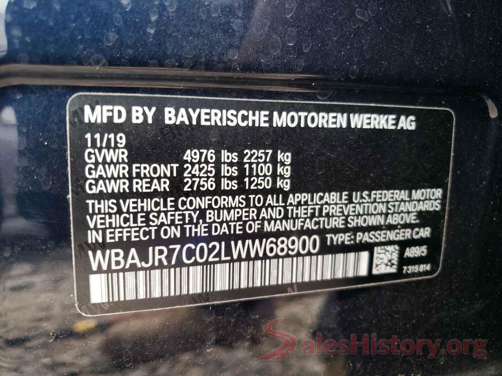 WBAJR7C02LWW68900 2020 BMW 5 SERIES