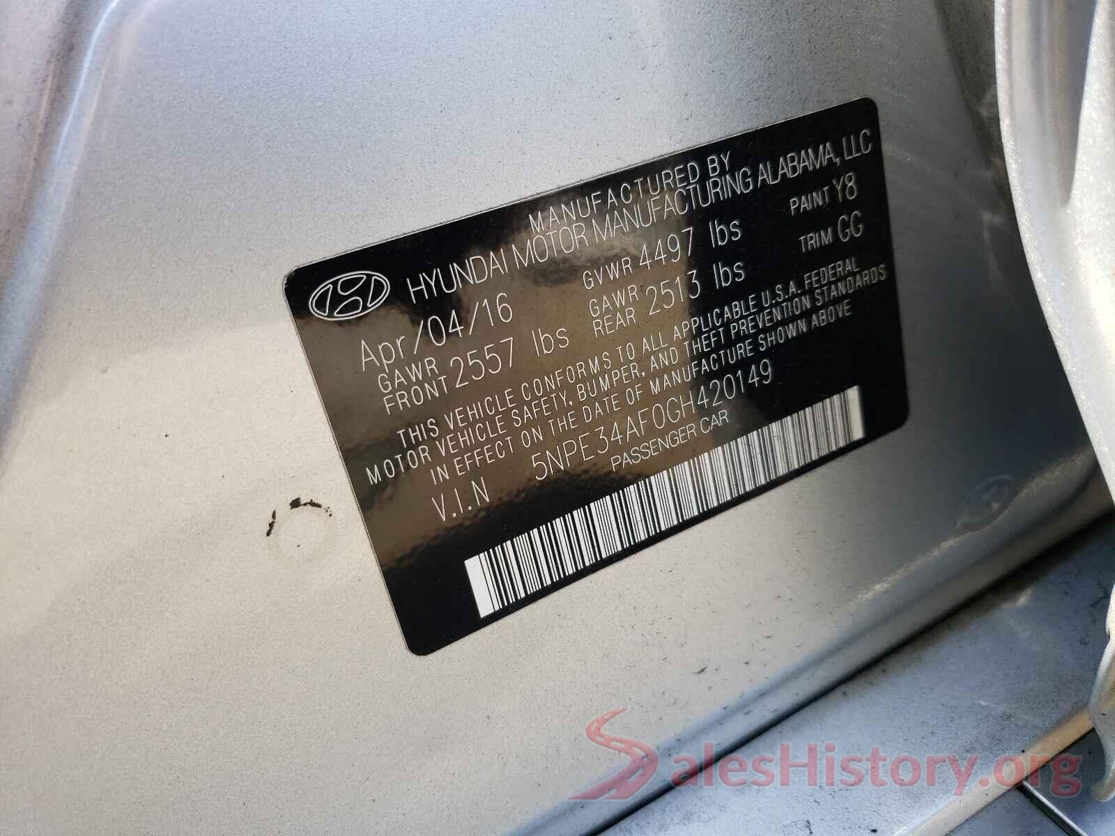 5NPE34AF0GH420149 2016 HYUNDAI SONATA