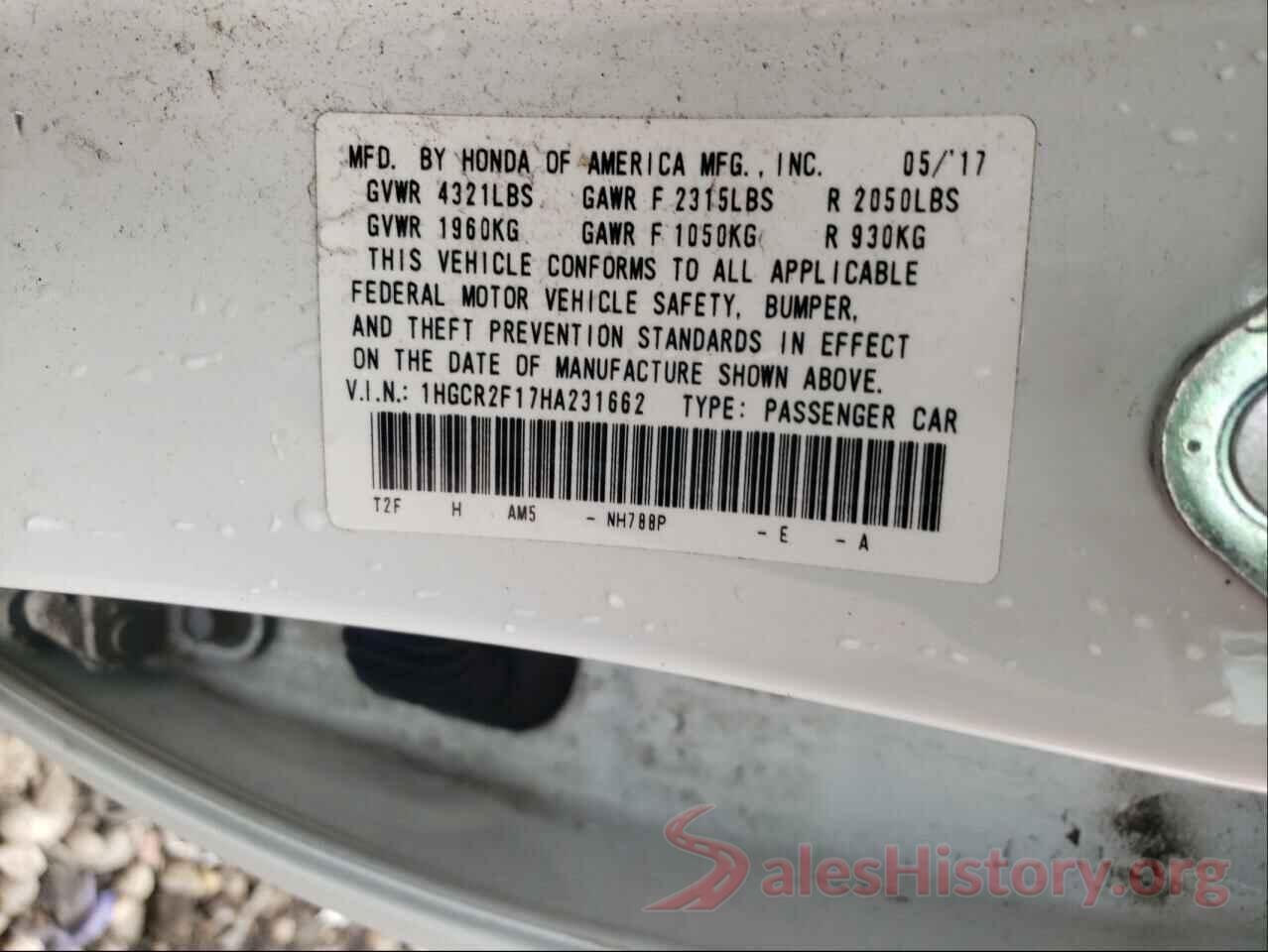 1HGCR2F17HA231662 2017 HONDA ACCORD