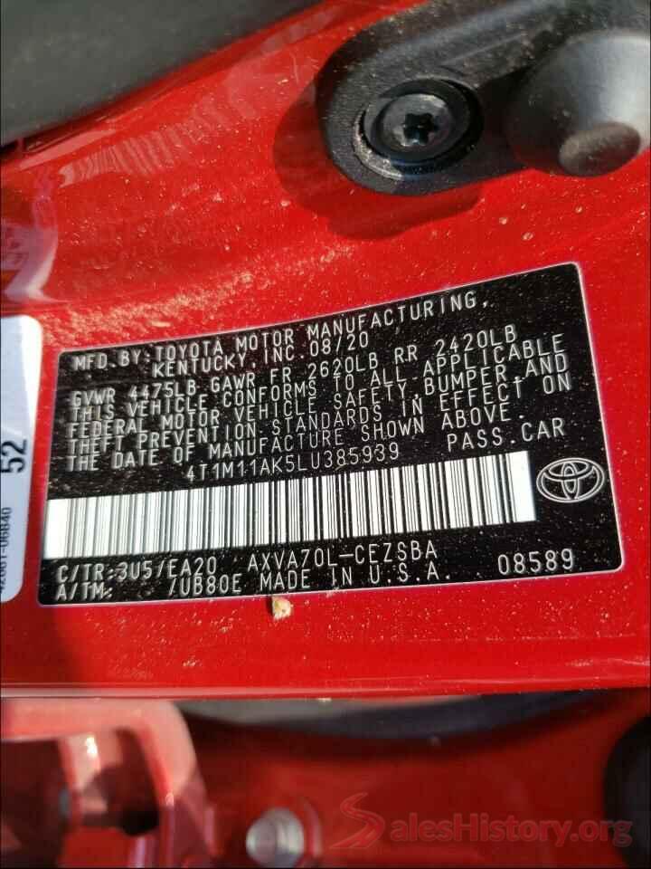 4T1M11AK5LU385939 2020 TOYOTA CAMRY