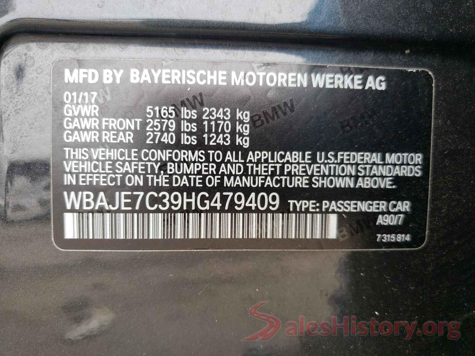 WBAJE7C39HG479409 2017 BMW 5 SERIES