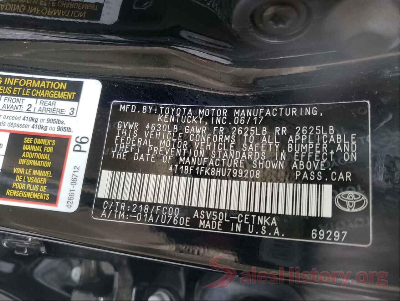 4T1BF1FK8HU799208 2017 TOYOTA CAMRY