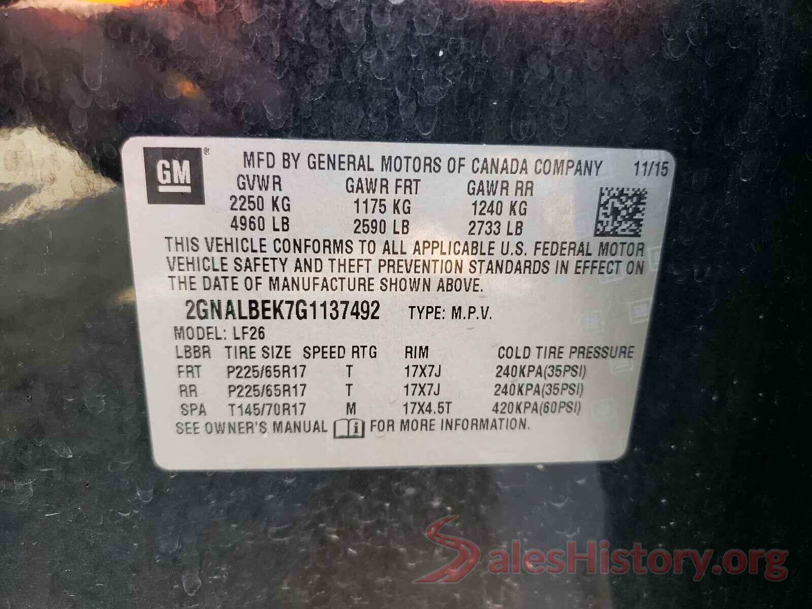 2GNALBEK7G1137492 2016 CHEVROLET EQUINOX