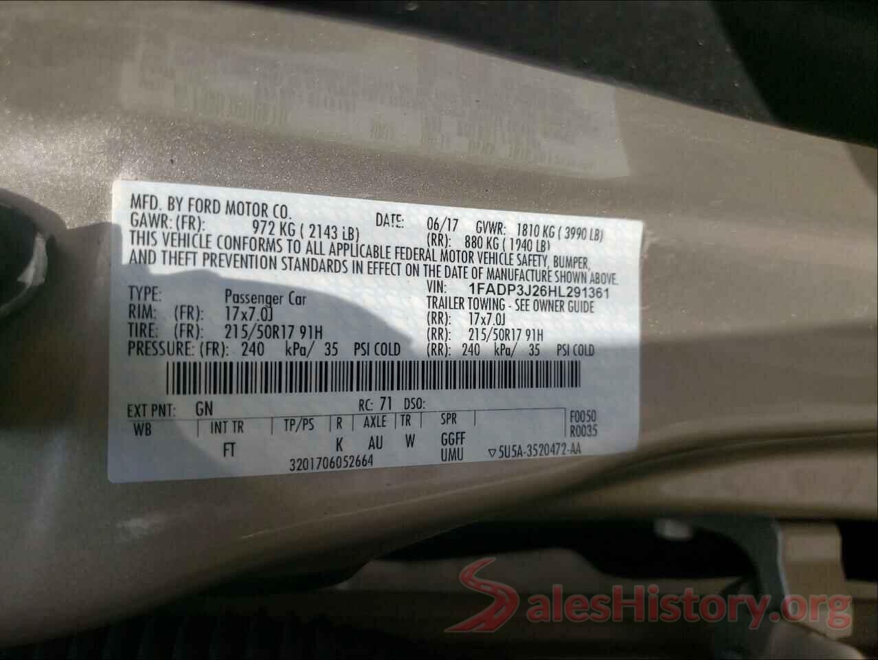 1FADP3J26HL291361 2017 FORD FOCUS