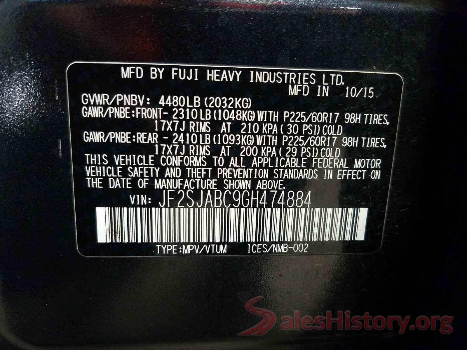 JF2SJABC9GH474884 2016 SUBARU FORESTER