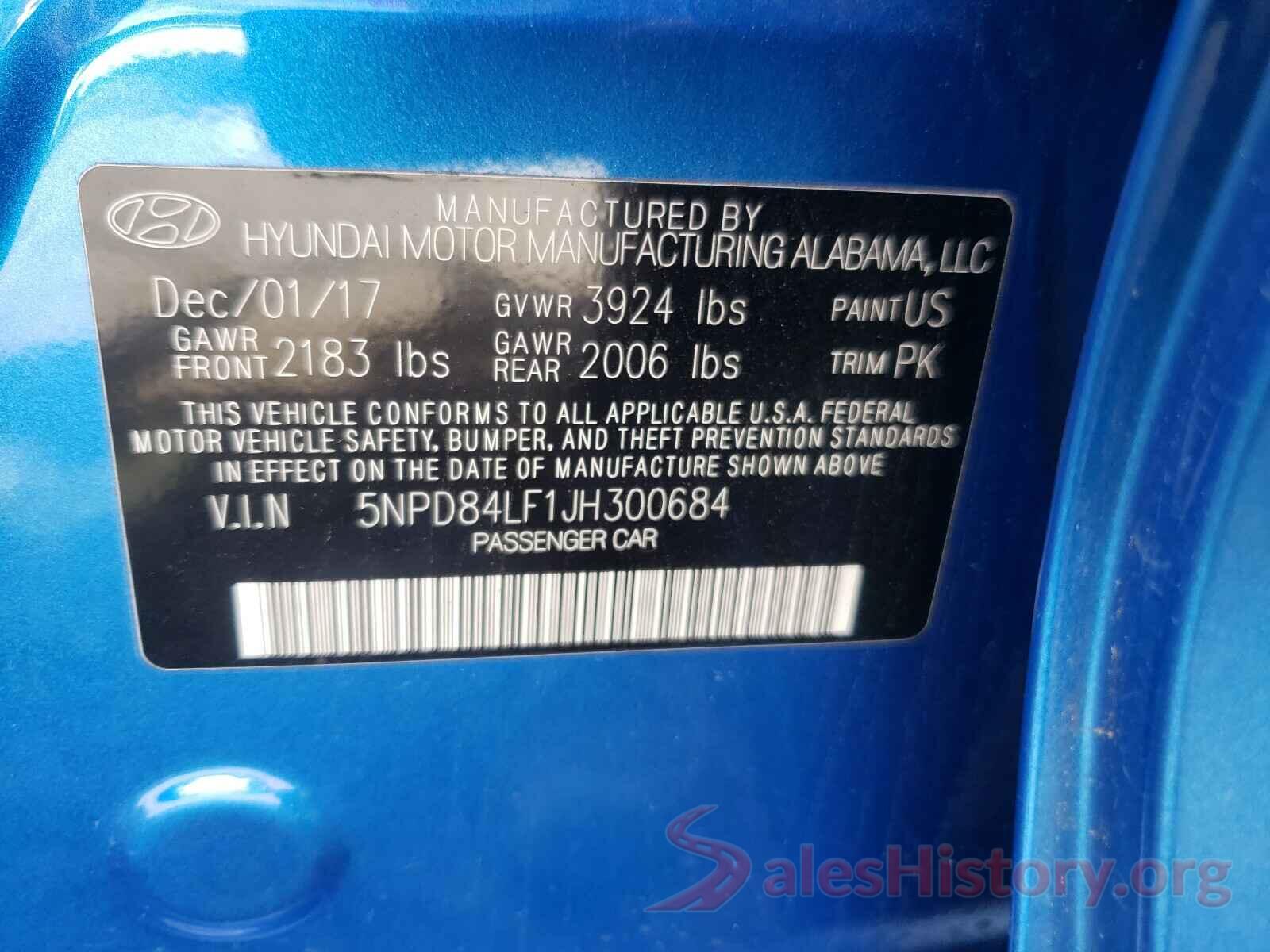 5NPD84LF1JH300684 2018 HYUNDAI ELANTRA