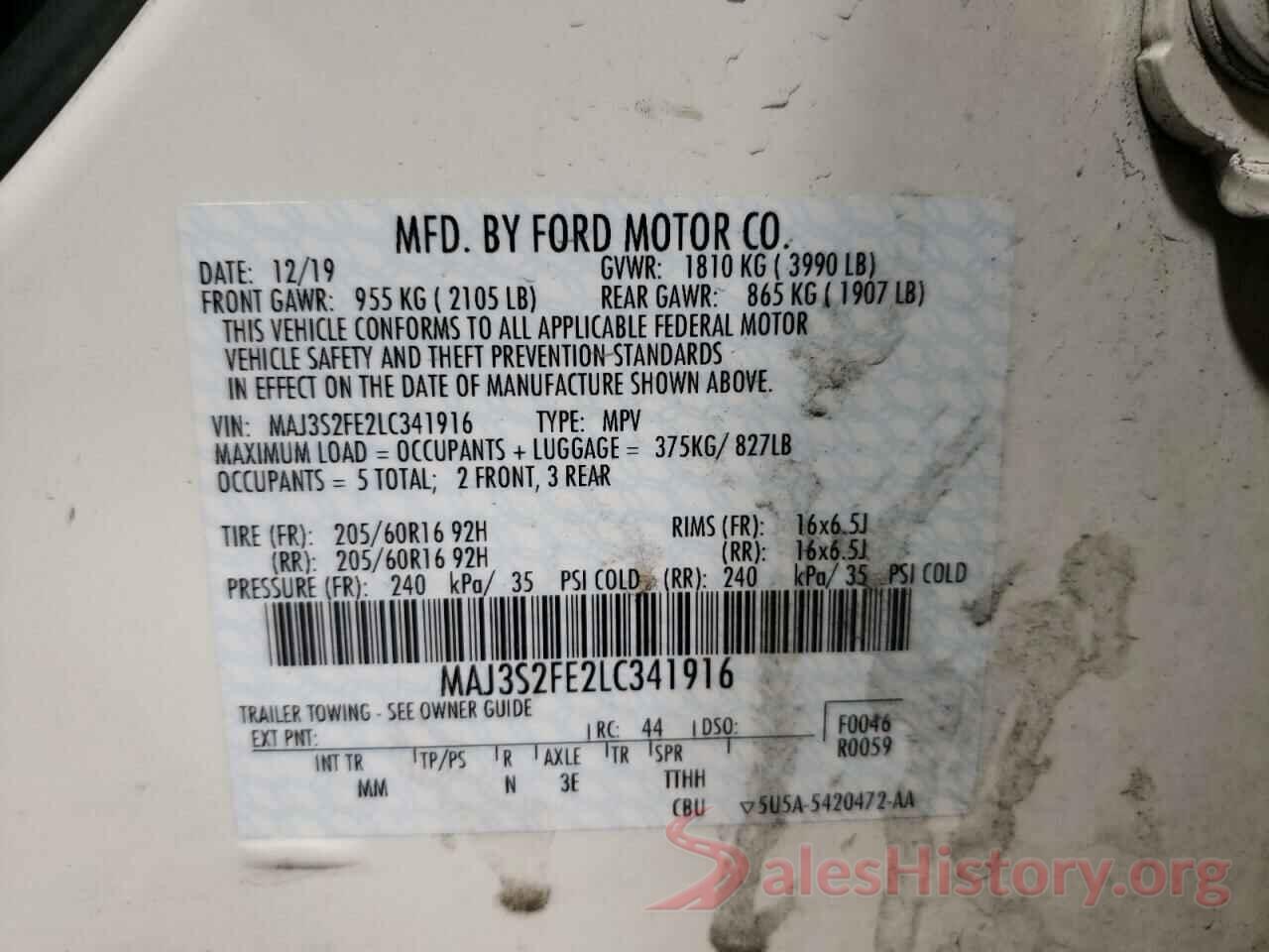 MAJ3S2FE2LC341916 2020 FORD ECOSPORT