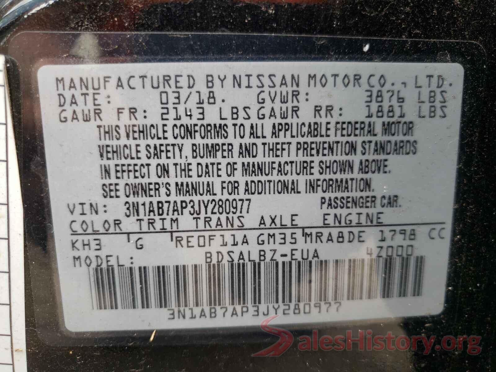 3N1AB7AP3JY280977 2018 NISSAN SENTRA